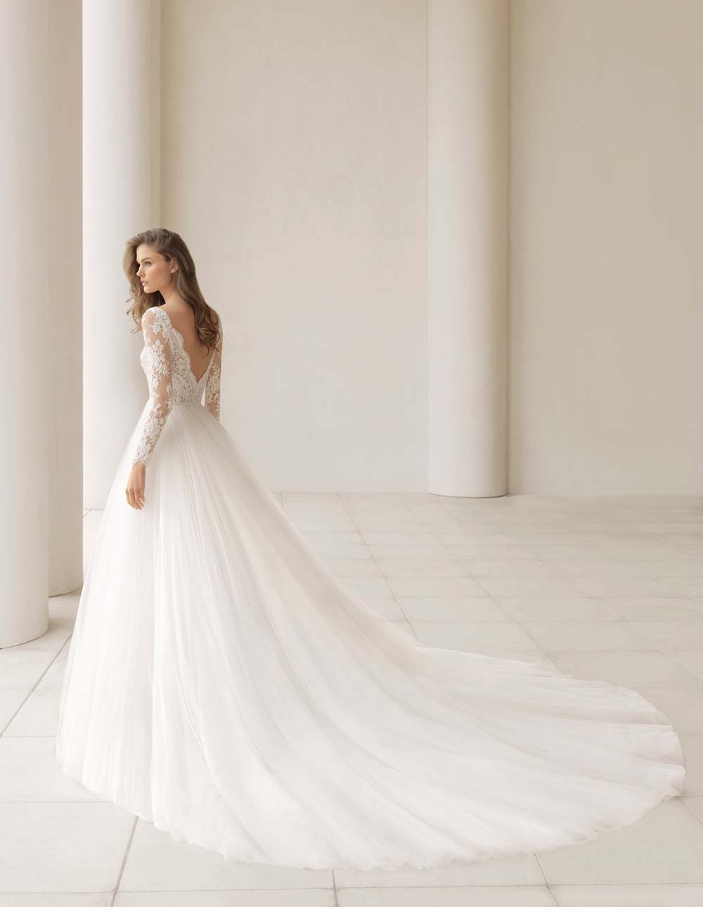 lace slit wedding dress FLORA / Illusion Neck Lace Wedding Dress with Slit on the Skirt main image 1