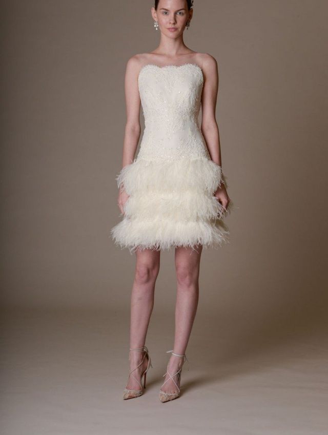 Marchesa 'Ostrich Feathered Cocktail Wedding Dress